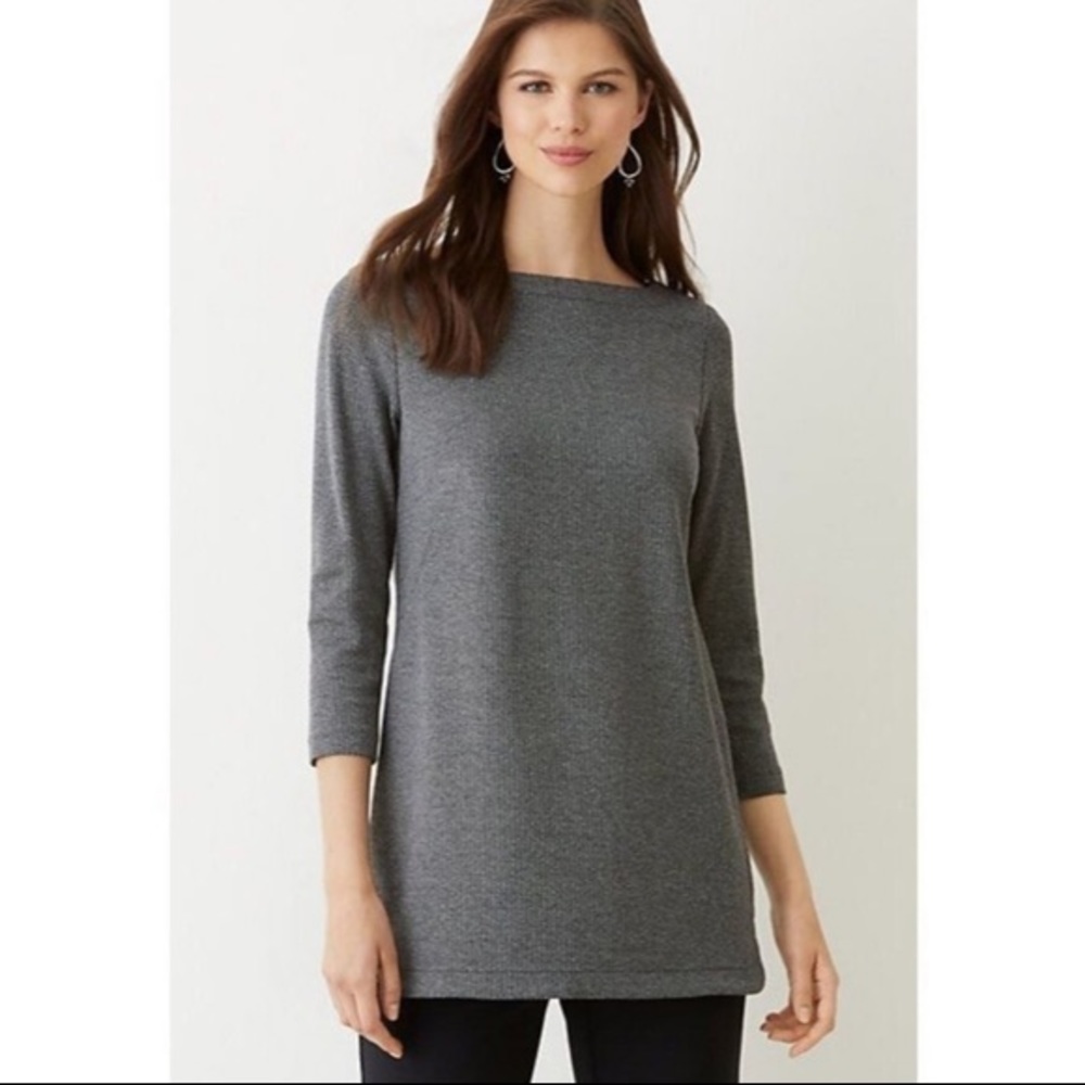 J. Jill 3/4 Sleeve Gry/Blk‎ Herringbone Ponte Tunic